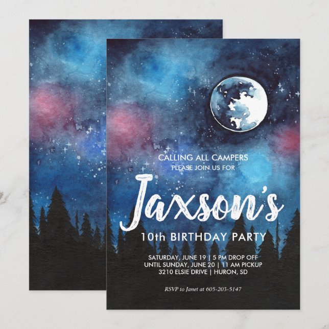 Camping Themed Party Einladung (Vorne/Hinten)