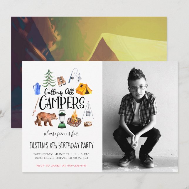 Camping Themed Party Einladung (Vorne/Hinten)