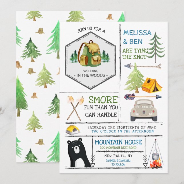 Camping Themed Wedding - Abzeichen & Icons Einladung (Vorne/Hinten)