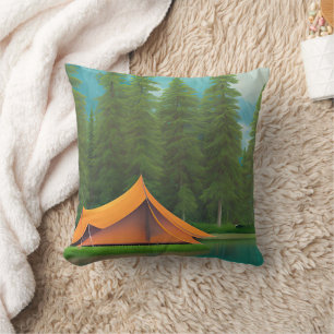 Camping-Themenkunst Zelt im Wald am See Kissen