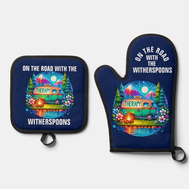 Camping Therapy Ofenhandschuh & Topflappen-Set (Vorderseite)