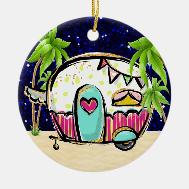 Camping Trailer Keramik Ornament (Vorne)