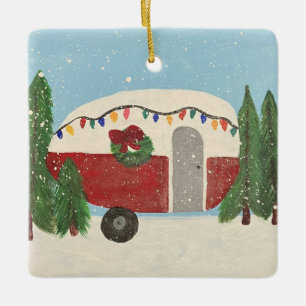 Camping Trailer zu Weihnachten Keramikornament