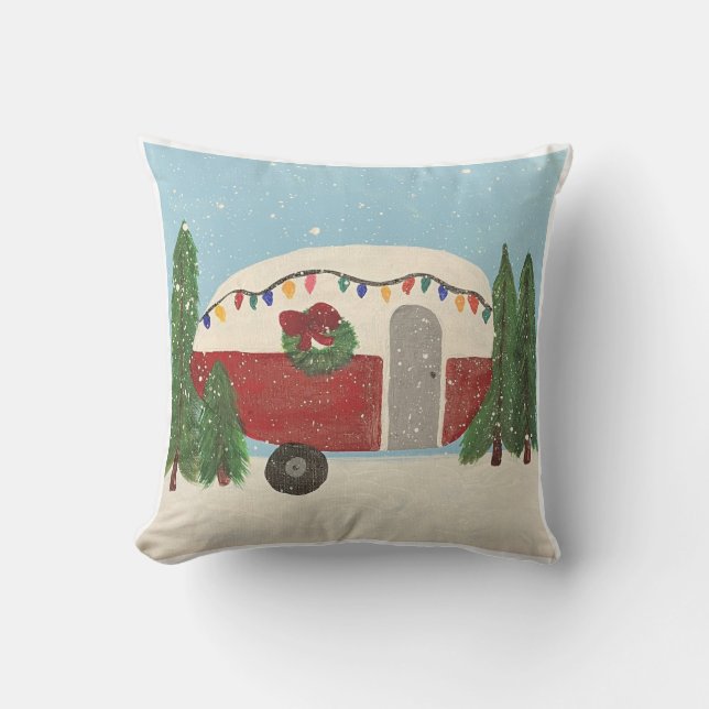 Camping Trailer zu Weihnachten Kissen (Vorderseite)