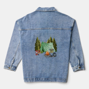 Camping Trip Campfire, Zelt, Camping im Wald Jeansjacke