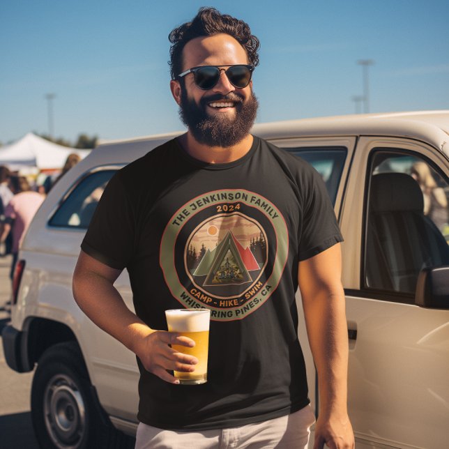 Camping-Trip-Foto-Zelt für benutzerdefinierte Grup T-Shirt (camping t-shirt, family matching, camping, mountains, retro, matching t-shirts, camping trip, custom)
