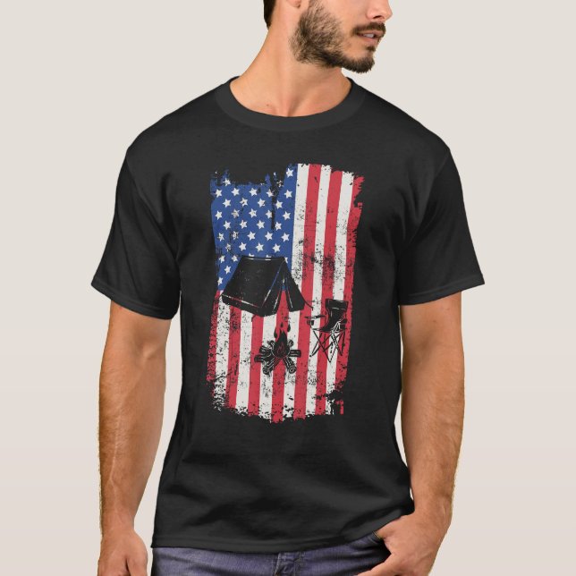 Camping USA American flag 4th Of July Outdoor Camp T-Shirt (Vorderseite)