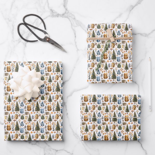 Camping, Wald, Natur Geschenkpapier Set (Vorderseite)
