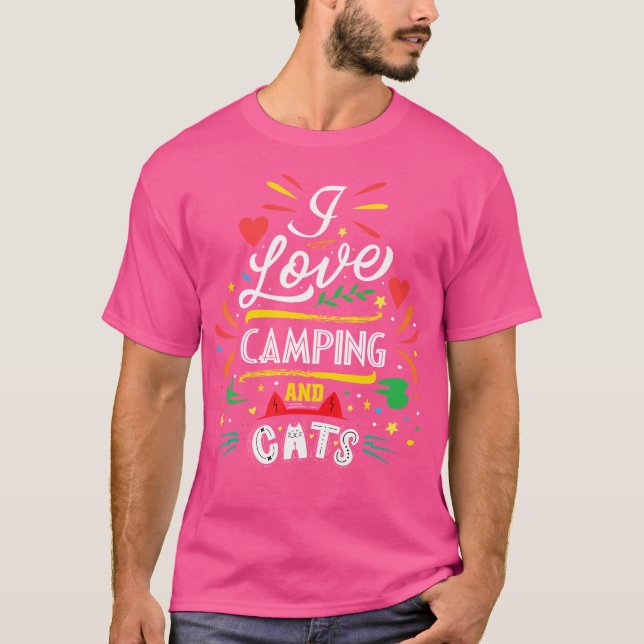 Camping Wandergeschenk I Liebe Camping und Katzen- T-Shirt (Vorderseite)