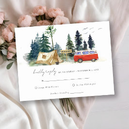 Camping Watercolor Pine Forest Wedding Details RSVP Karte