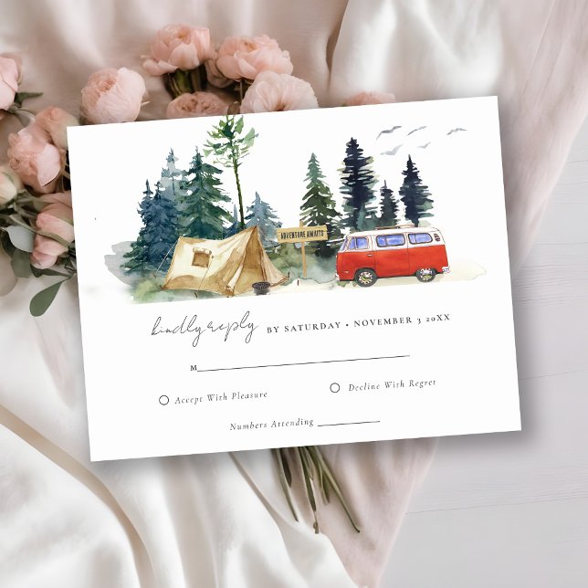 Camping Watercolor Pine Forest Wedding Details RSVP Karte (Von Creator hochgeladen)