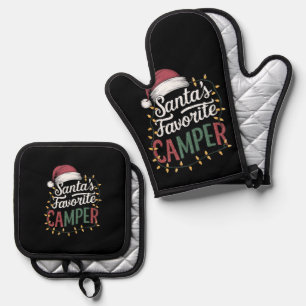 Camping Weihnachten Santas Lieblingscamper-Geschen Ofenhandschuh & Topflappen-Set