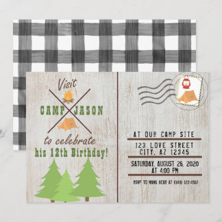 Camping Wood Flannel Karierte Postkarte Geburtstag