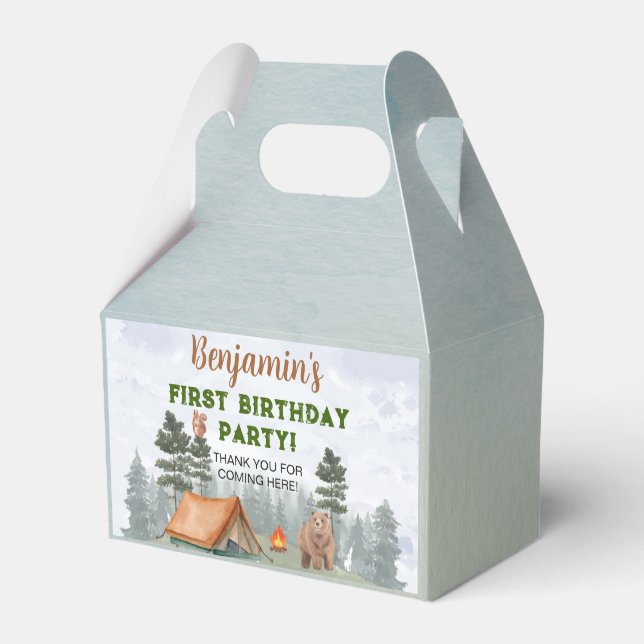 Camping Woodland Birthday Favor Box Geschenkschachtel (Rückseite)