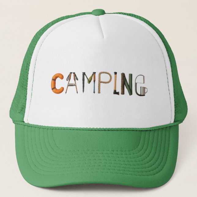 Camping Word Hat Truckerkappe (Vorderseite)