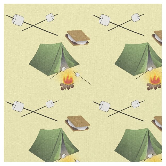 Camping Zelt, Campfire und Smores-Muster Stoff (Nahaufnahme)