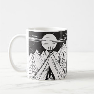 Camping-Zelt-Lagerfeuer-Linienkunst Minimalistisch Kaffeetasse