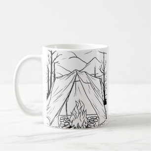 Camping-Zelt-Lagerfeuer-Linienkunst-T-Shirt Outdoo Kaffeetasse