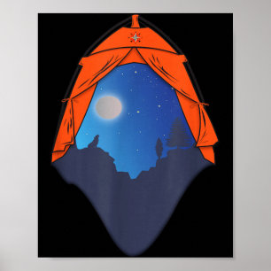 Camping Zelt Nacht Szene _ Wolf heult bei der Poster