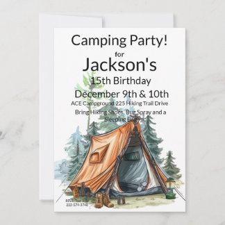 Camping Zelt, Szene Geburtstag Einladung