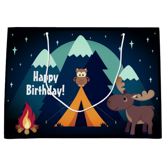 Camping, Zelt, Waldtiere Geburt Große Geschenktüte (Vorderseite)