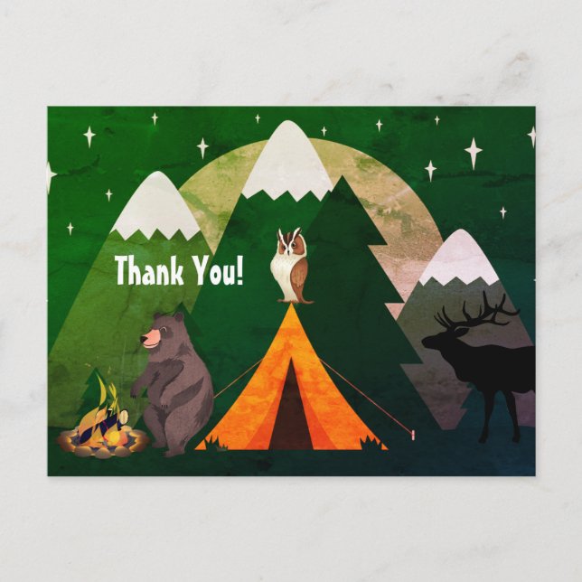Camping ~ Zelt, Wildnis und Berge Vielen Dank Postkarte (Vorderseite)