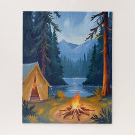 Campingausflug Wald Lagerfeuer Zelt Wasserfarbe
