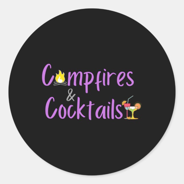 Campingfeuer und Cocktails Runder Aufkleber (Vorderseite)