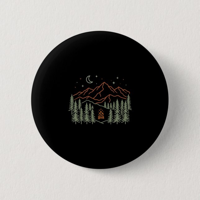 Campingplatz Lagerfeuer Bäume Wandern Camping Leis Button (Vorderseite)