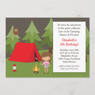 Campings-Geburtstags-Party Einladung für Mädchen