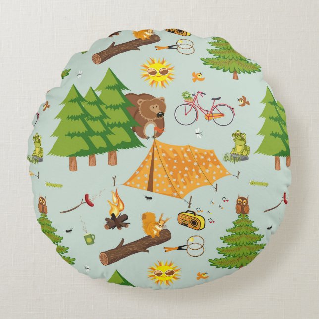 Campings-Muster Rundes Kissen (Vorderseite)