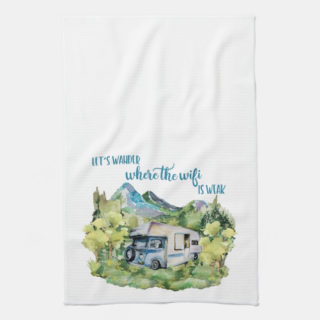 Campings-Szene Watercolor RV Motorhome Geschirrtuch (Vertikal)