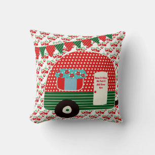 Campingwagen Redewendungen Retro Red Green Custom Kissen