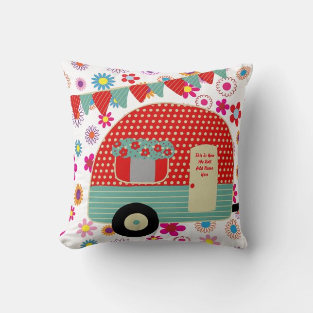 Campingwagen Redewendungen Retro Red Green Custom Kissen (Vorderseite)