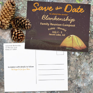 Campout Wiedersehen Celebration Save the Date Vorl Ankündigungspostkarte
