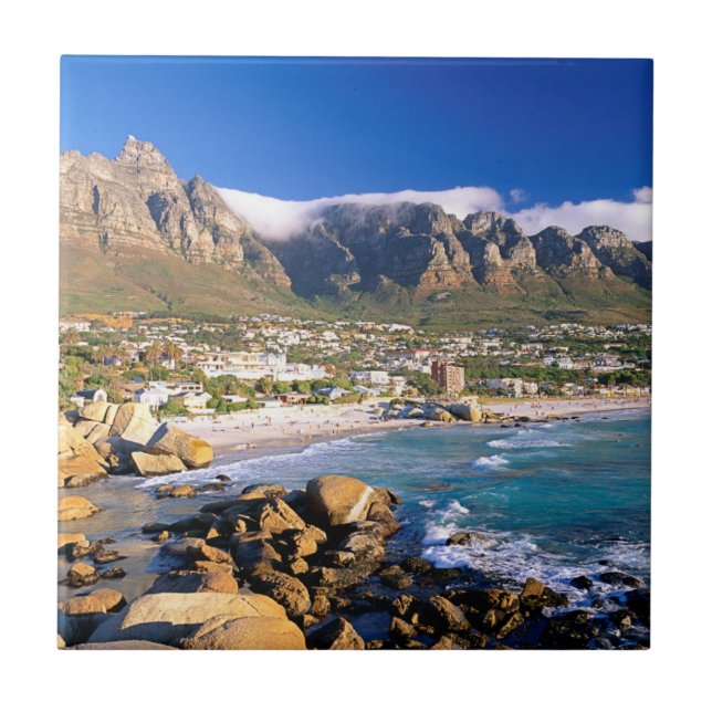 Camps Bay Beach und die Zwölf Apostel Range Fliese (Vorderseite)