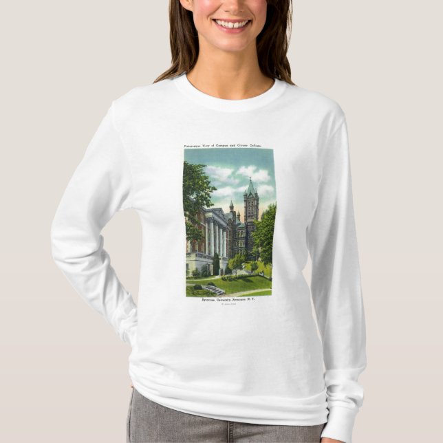 Campus-Ansicht Syrakus U, die Crouse Uni zeigt T-Shirt (Vorderseite)