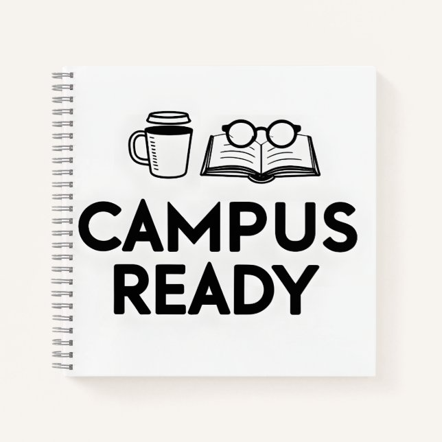 Campus Ready | Kaffee & Bücher Line Art Notizbuch (Vorderseite)