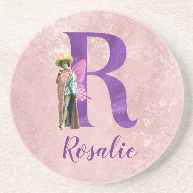 Campy Lila Shimmer Illustriert Letter R Getränkeuntersetzer (Vorne)