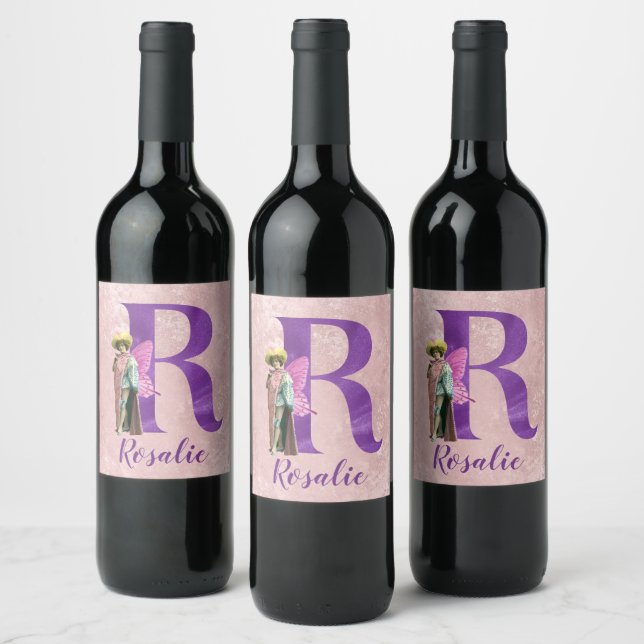 Campy Lila Shimmer Illustriert Letter R Weinetikett (Flaschen)