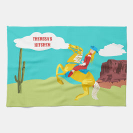 Campy Western Cowgirl auf Pferd Personalisiert Geschirrtuch