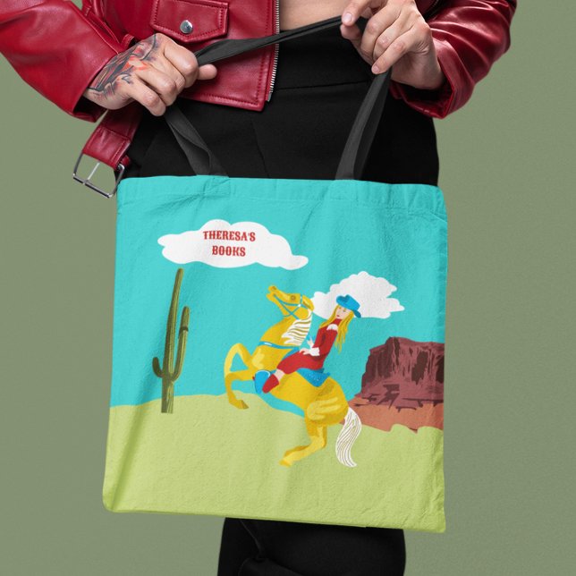 Campy Western Cowgirl auf Pferd Personalisiert Tasche (Von Creator hochgeladen)