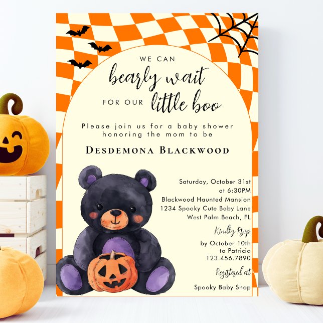 Can Bearly Wait Little Boo Halloween Baby Shower Einladung (Von Creator hochgeladen)