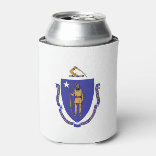 Can Cooler mit Fahne von Massachusetts Staat, USA. Dosenkühler