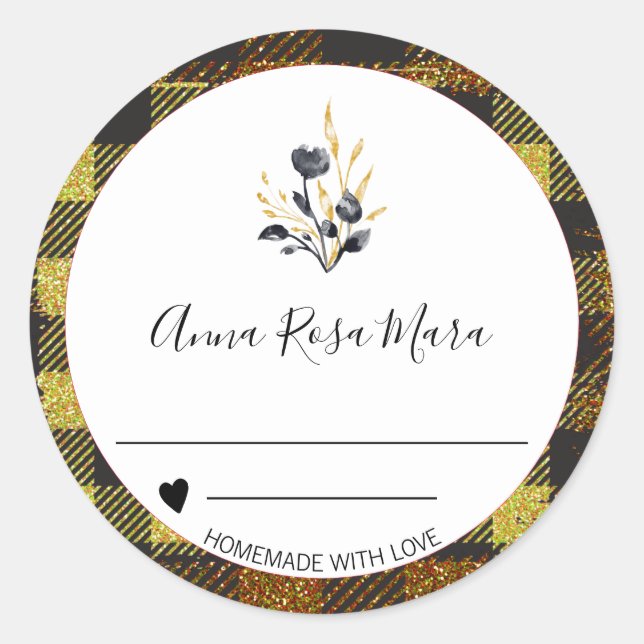 *~* Can Jam Buffalo Gingham AP30 hausgemachte Runder Aufkleber (Vorderseite)