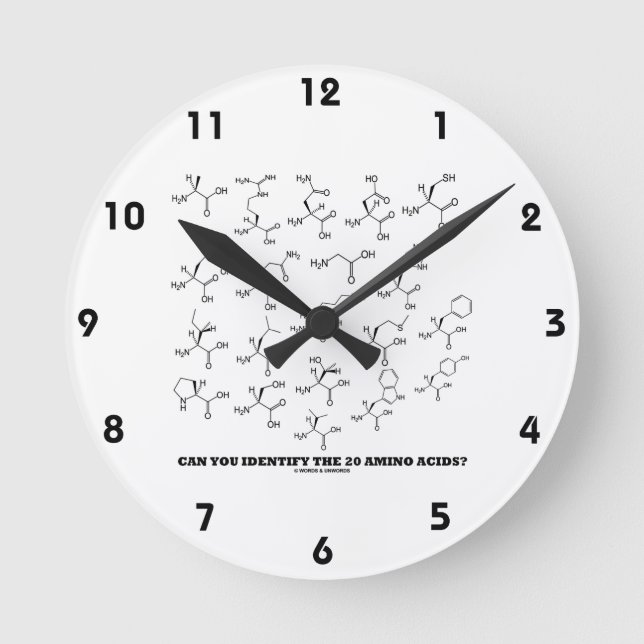 Can You Identify The 20 Amino Acids? (Chemistry) Runde Wanduhr (Vorderseite)