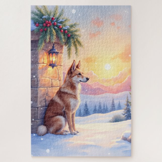 Canaan Dog Desert Stone Winter Christmas Art (Vertikal)