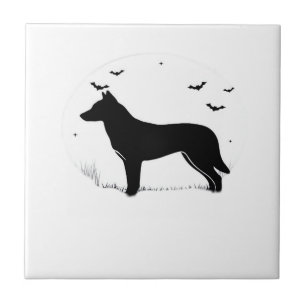 Canaan Dog � Halloween Mond Silhouette Klassisches Fliese
