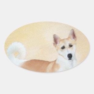 Canaan Dog Malerei - Niedliche Original Hunde Kuns Ovaler Aufkleber