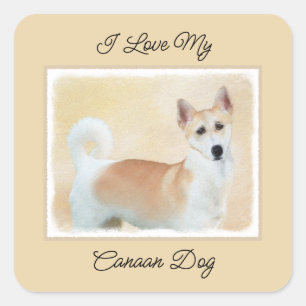 Canaan Dog Malerei - Niedliche Original Hunde Kuns Quadratischer Aufkleber
